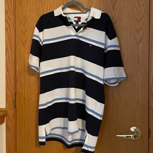 Men’s Tommy Hilfiger Polo T-Shirt, White and Blue Striped, Size: Small/P